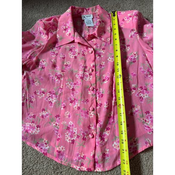 Vintage K Studio Pink Floral Button Up 90s Garden Fairy Romantic Split Back - Picture 4 of 5